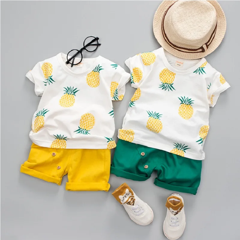 Poletje je Natisnjena Ananas Baby Fantje Dekleta Oblačila Moda Bombaža, za Malčke Športni Obleko za Fanta T-Majica + Hlače Otroci Oblačila