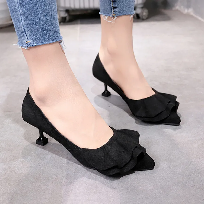 2019 novo poudarila seksi trend visokih petah udobno golih antilop stiletto čevlji črna moda divje delo čevlji