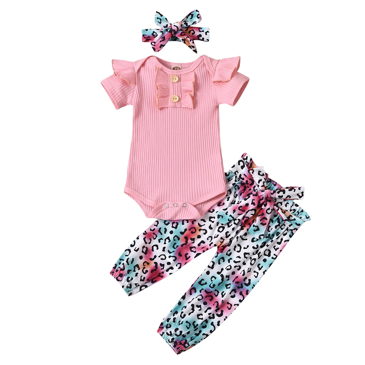 3-24M Baby Dekleta 3Pcs Obleke Obleke, Modni Kratek Sleeve Solid Color Ruffle Romper Vrhovi Cvjetnim Natisne Dolge Hlače Glavo Določa