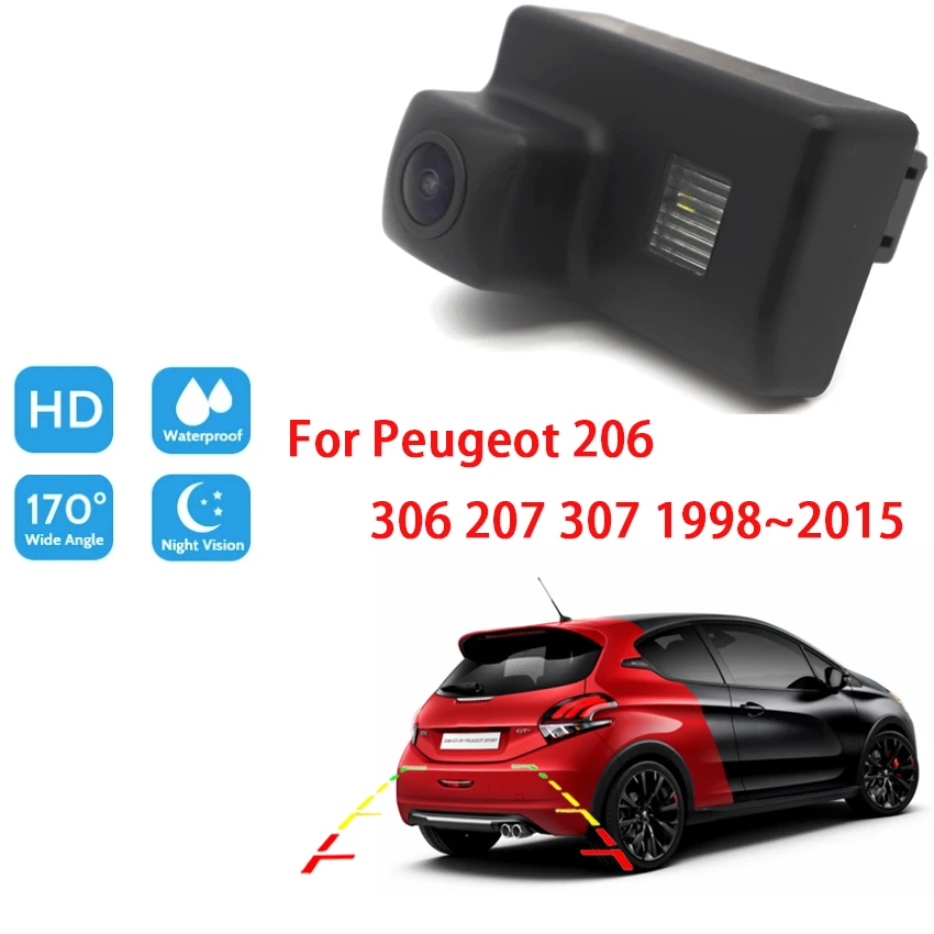 Avto Pogled od Zadaj Vzvratno Parkiranje Kamera Za Peugeot 206 306 207 307 1998 ~ CCD Full HD Night Vision Nepremočljiva Varnostno Kamero