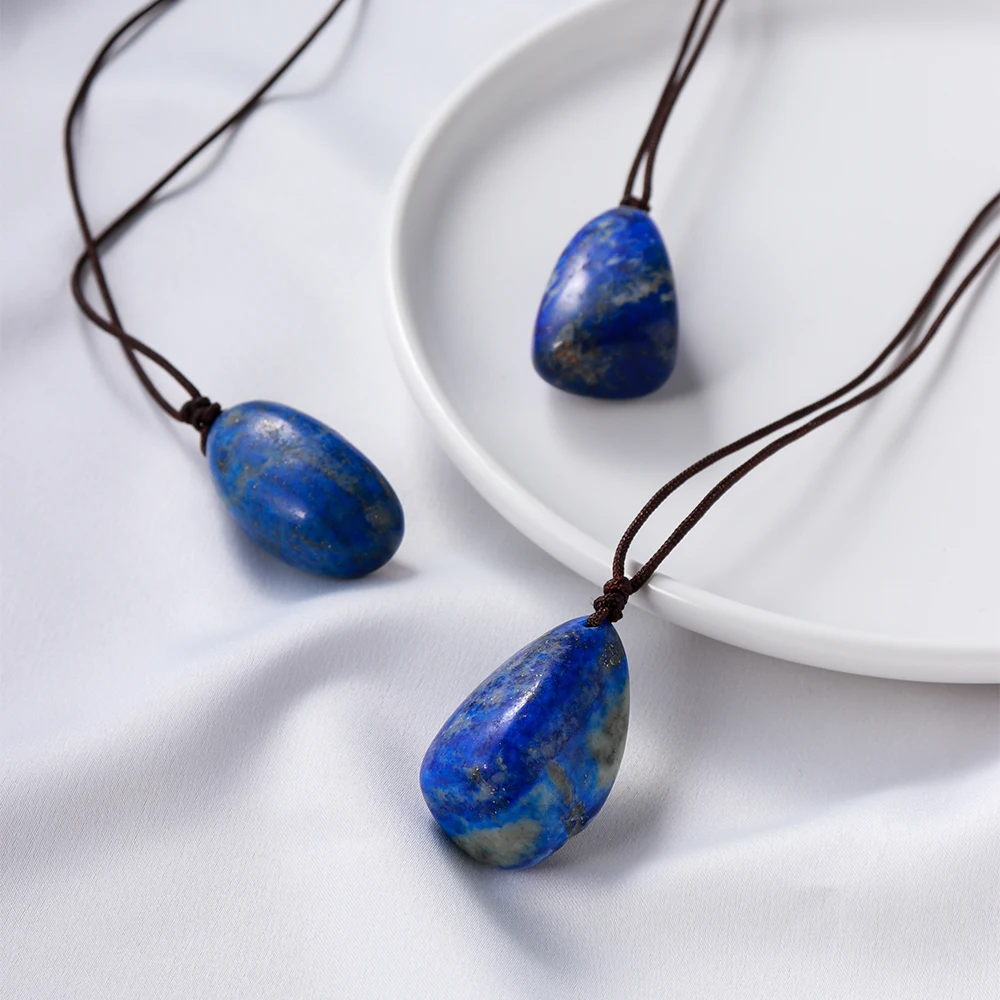 1pc Naravnih Lapis Lazuli Kristali Kamene Ogrlica Vode Spusti Oblike Obesek Gemstone Moda za Ženske, Reiki Healing Darilo Nakit