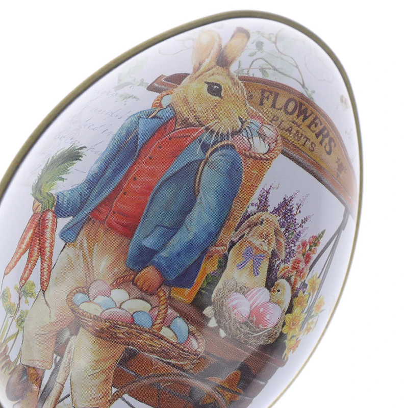 1pc Stranka Dekoracijo Velikonočni Zajček Obleko Tiskanje Zlitine Kovin Trinket Tin Velikonočna Jajca Oblikovan bonboniera Tinplate Primeru