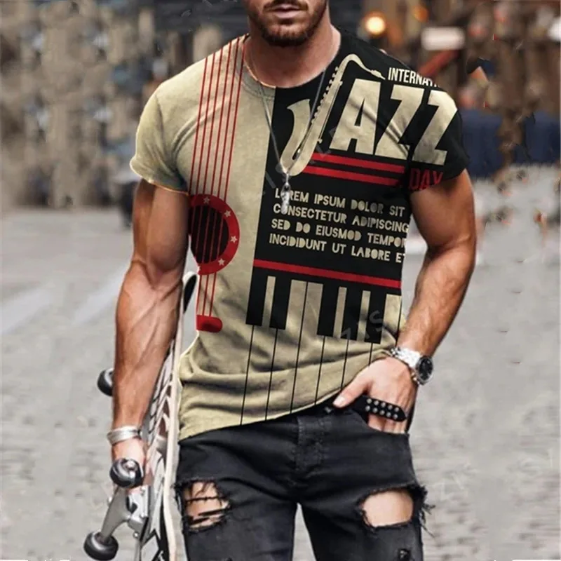 2021 Poletje Nov Moški Modni Glasbe Harajuku Natisnjeni O Belovrati Etnične Slog T Srajce za Moške Prevelik Letnik Kratek Rokav Tshirts