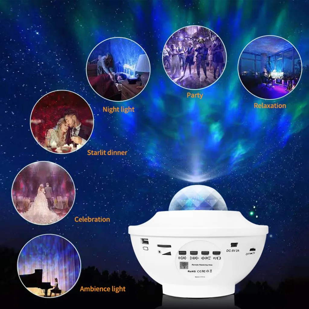 LED Lightful Nočno Nebo Projektor Lučka Ocean Val Star Svetlobo Prostoru Romantično Dekor LED Bluetooth glasbe zvezdnato nebo svetlobe