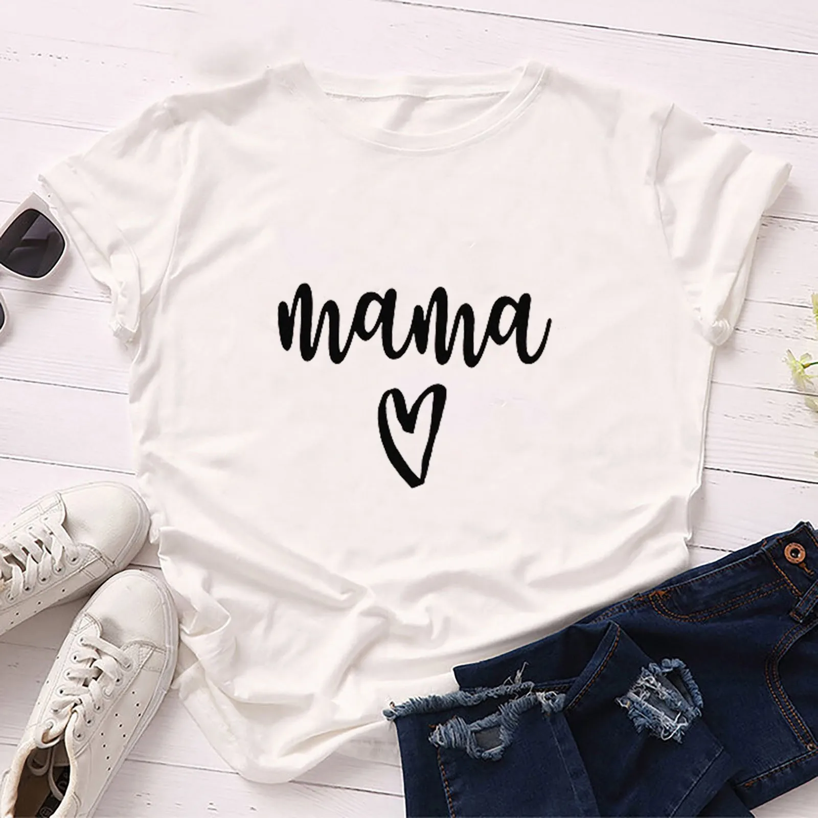 2021 Nove korejske Ženske T-shirt Modna ženska Moda in Ženske Priložnostne materinski Dan Pismo Tiskanja Kratka sleeved Priložnostne T-shirt Ulične