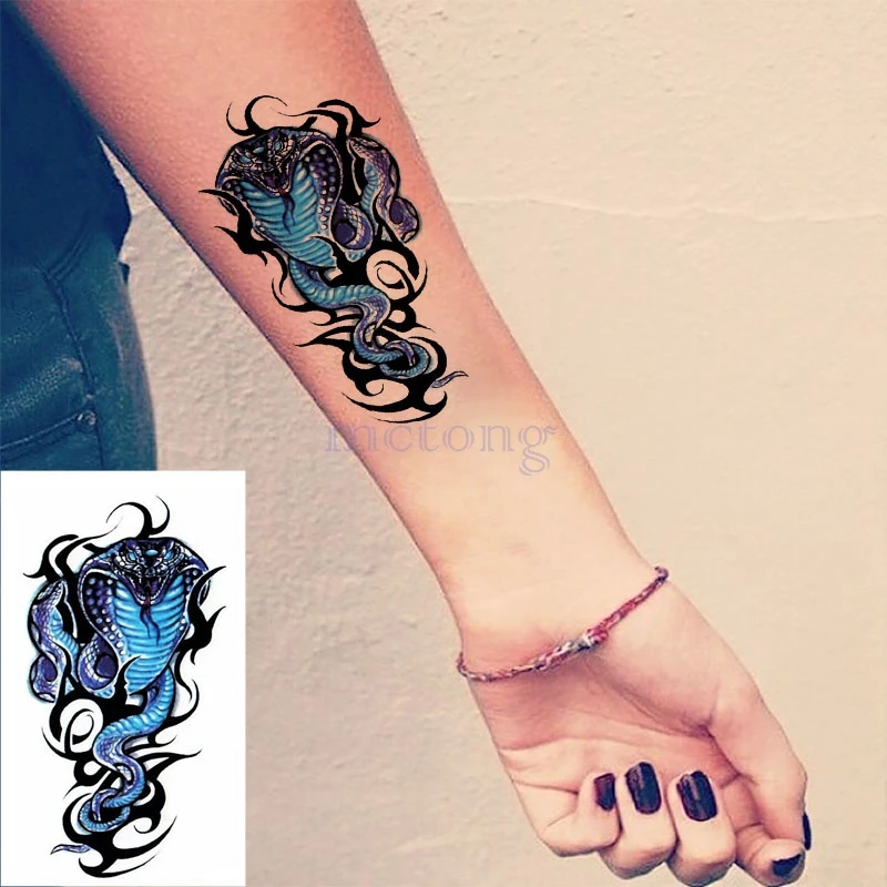 Nepremočljiva Začasni Tattoo Nalepke Modra Cobra Snake Rib Dinozaver Tatuajes Strani Tatouage Telo Flash FakeTattoo Nalepke Taty