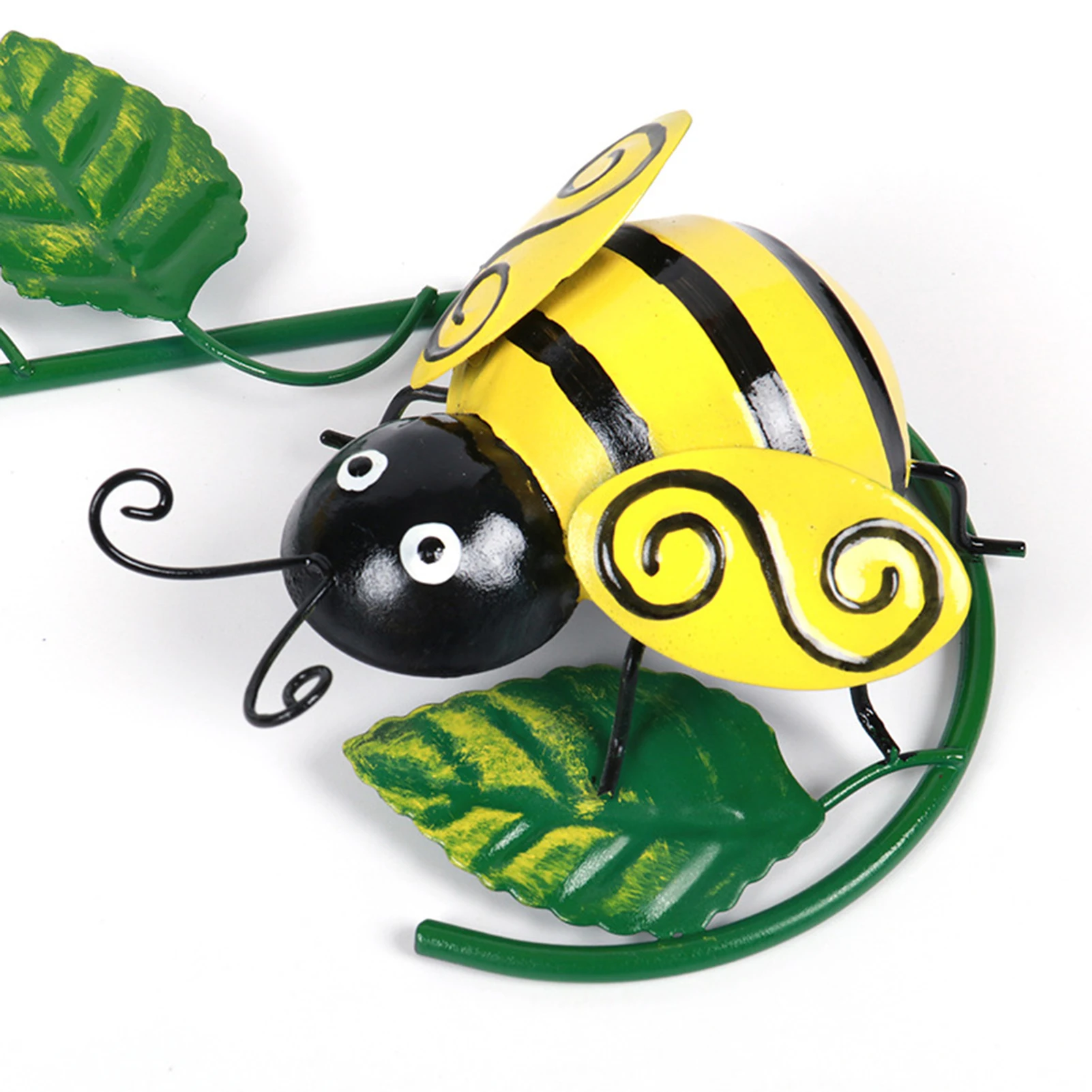 3D Kovinski Čebel In Ladybug Wall Decor Art Dekorativno Kiparstvo Z Zelenimi Listi Steni Visi Dekor