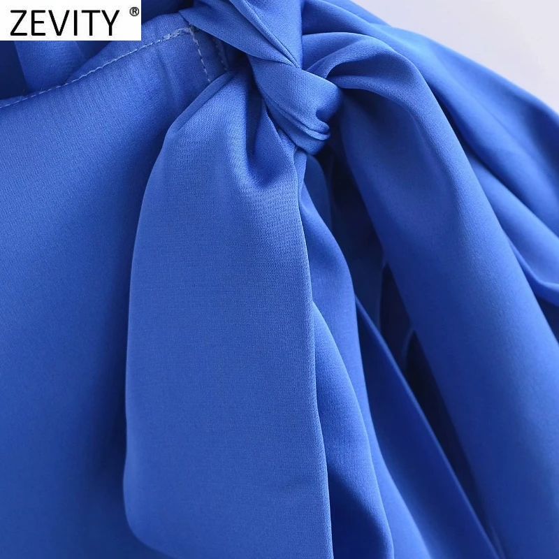 Zevity 2021 Ženske Modni Kratek Sleeve Solid Stranski Lok Vezani Mini Obleka Elegantna Urad Dama Gub Nezakonitih Robom Slim Vestidos DS8589