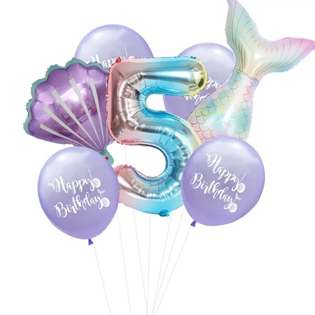 7Pcs Nastavite Happy Birthday Vijolično Latex Baloni Rojstni Dekoracijo Aluminija Film Število Balon Kombinacijo Paketov