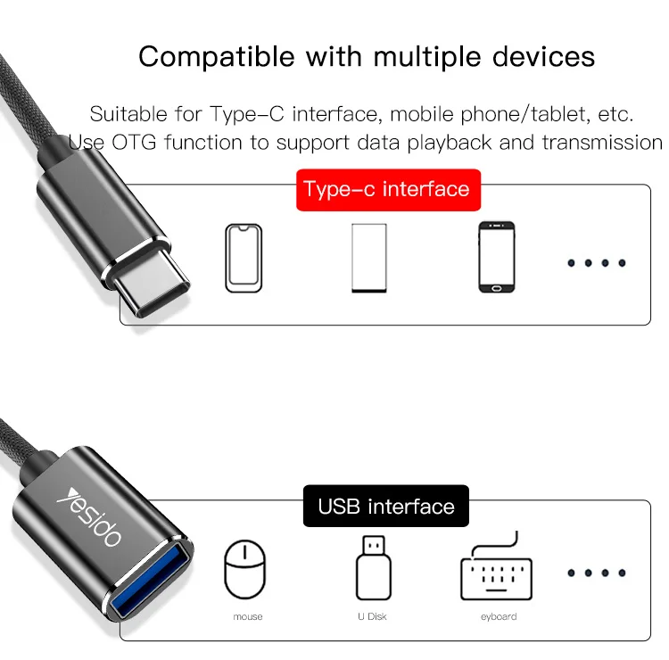 Yesido 2 v 1 Tip C USB na USB C OTG Kabel Adapter, Primerni Za HUAWEI VIVO NASPROTNEGA XIAOMI
