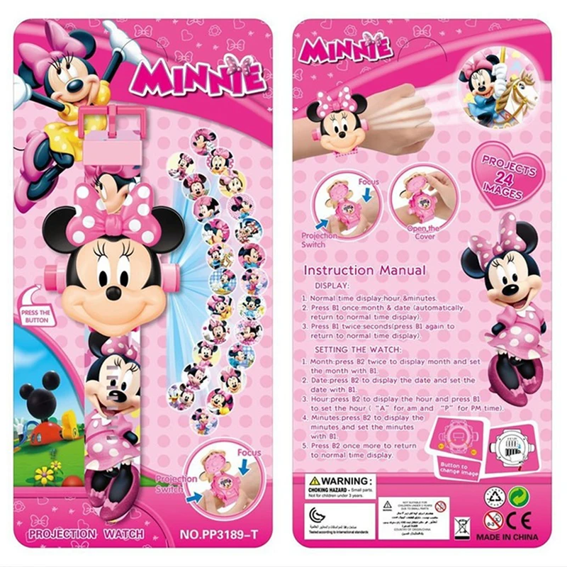 Disney Minnie Otrok Ure 3D Projekcija otroka gledati Risank anime slika Flip ure figura dekle uro darilo igrače