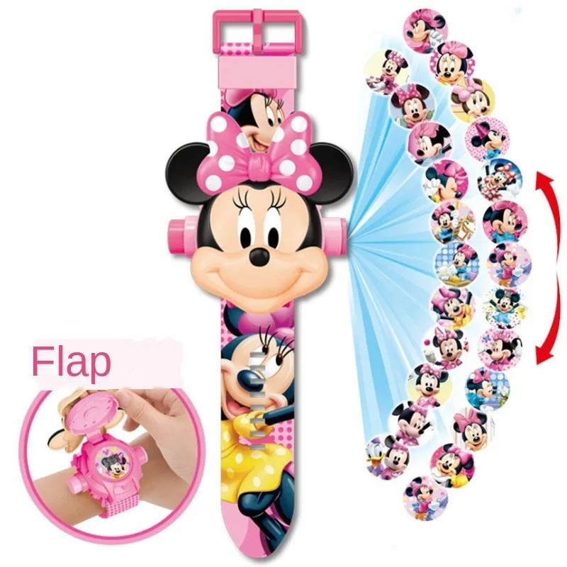 Disney Minnie Otrok Ure 3D Projekcija otroka gledati Risank anime slika Flip ure figura dekle uro darilo igrače