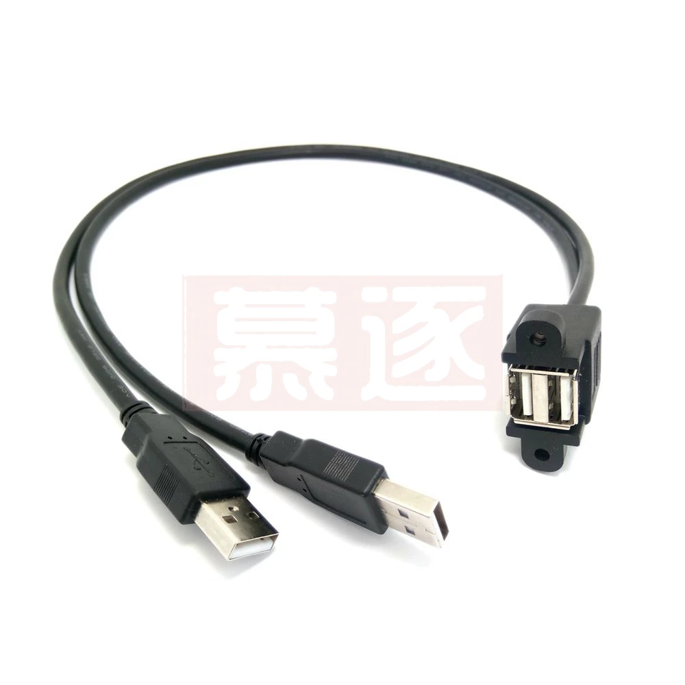 Dvojno USB 2.0, moški-ženski Kabel podaljšek 2-port USB Tip A moški-ženski Kabel Podaljšek z vijakom Panel Mount luknje 25 cm