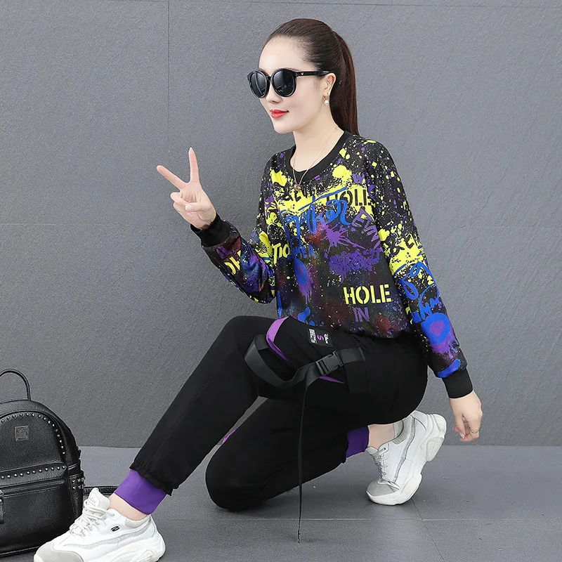 Max LuLu Novo 2020 Korejski Modni Slog Ženska Punk Dva Kosa Določa Ženske Natisnjeni Priložnostne Obleke Ženska Črna Svoboden Vrhovi In Hlače