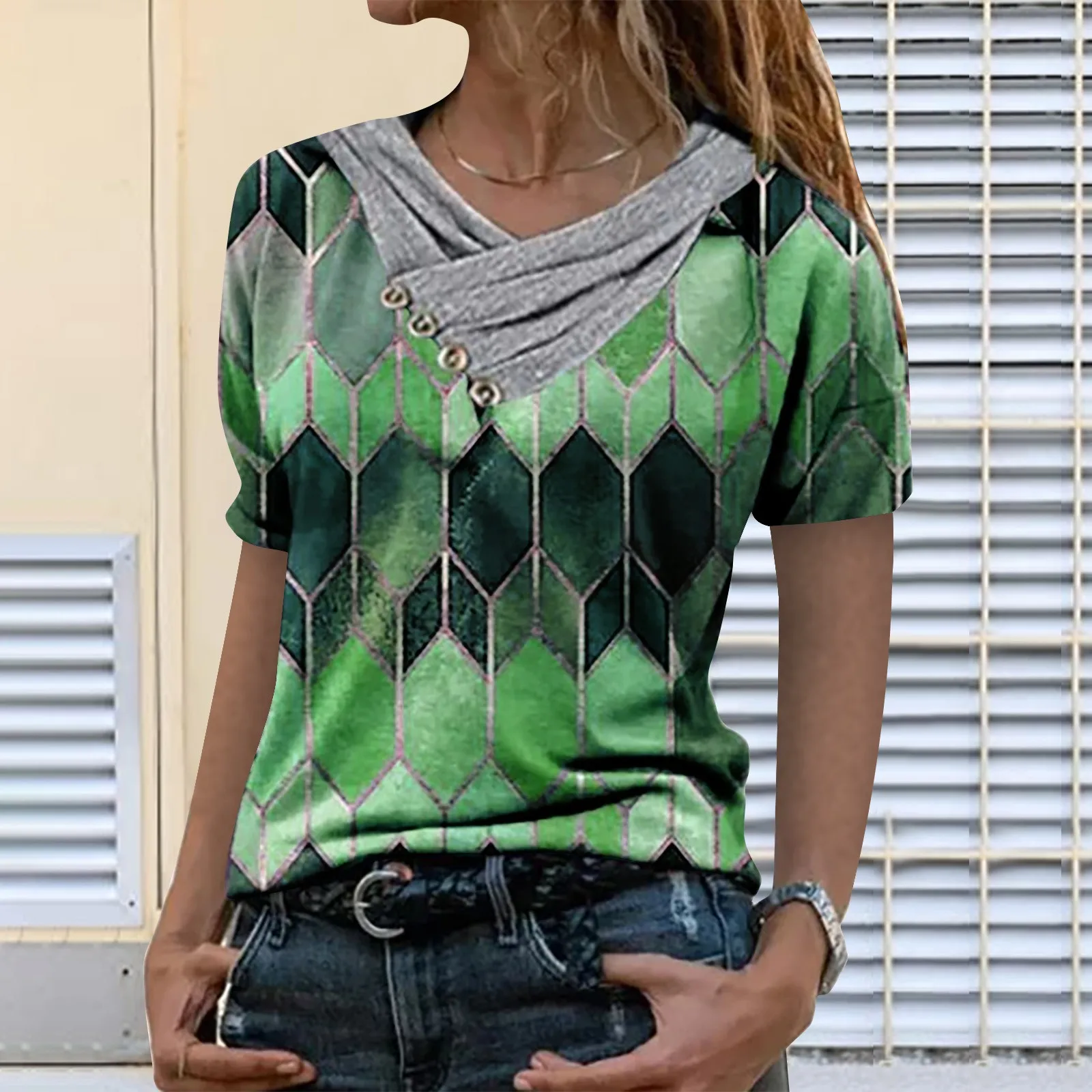 Najnovejši Ženske Bluze Tie-dye Natisnjeni Vezenje Ovratnik Preplete Rokavi Pulover Bluzo Vrhovi Edinstven Slog Obleke Ropa Mujer