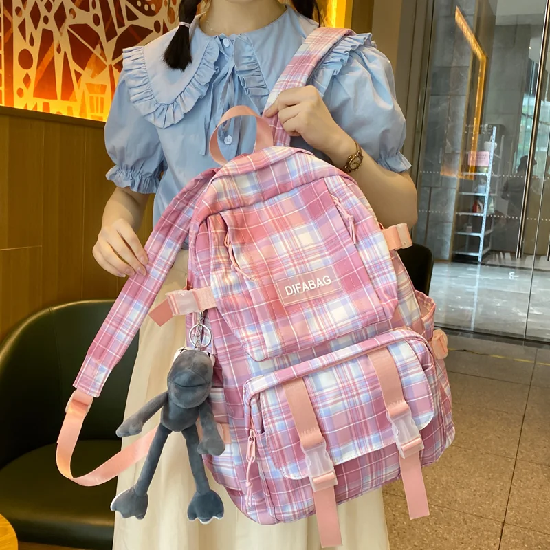 Novi Japonski Dekle Kariran Nahrbtnik Moda Vodoodporni Najlon Ženske Šolsko Multi-žep Potovanje Torba za Ženske Srčkan Bookbag
