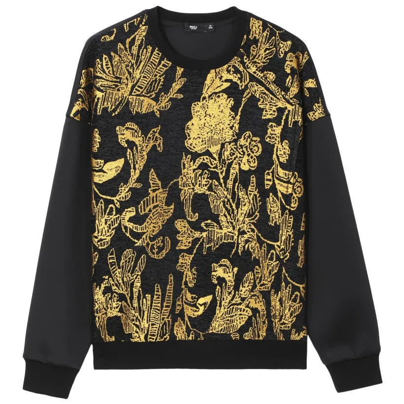 Brezplačna dostava Novih moških moški človek edinstven modni priložnostne jeseni črni krog vratu, ohlapno jacquardske sweatershirt suknjič B193609309