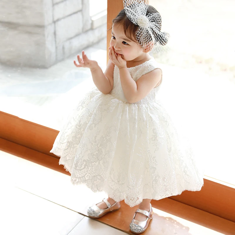 Za malčke Baby Girl Oblačenja Beading Bleščica Čipke Til Krst Obleke za Dekleta 1. Leto, Rojstni dan, Poroko Otroka, Krst Obleke