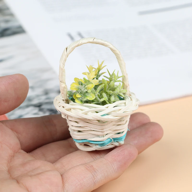 Mini Zelena Rastlina v Košarico Simulacije Travo Model Pohištvo, Igrače za Doll House Decoration 1/12 Lutke Miniaturni Dodatki