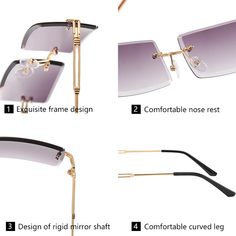 Rimless Rezanje sončna Očala za Ženske Modni Očala Individualnost Pravokotnik blagovne Znamke Oblikovalec Objektiv Material Polikarbonata Očala
