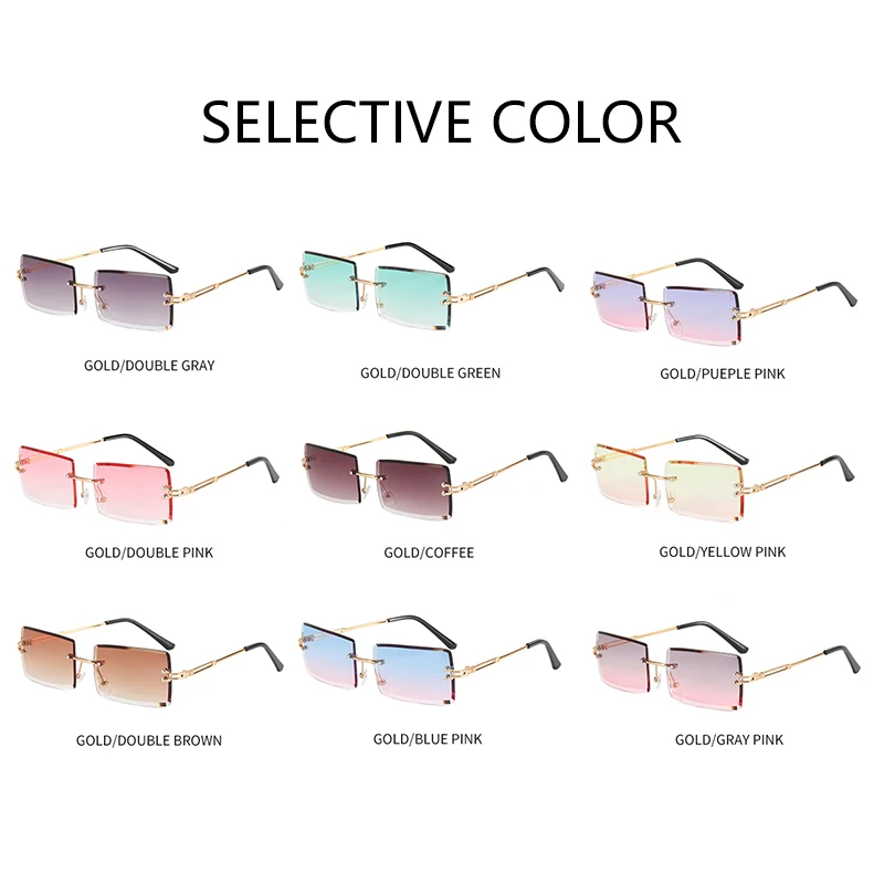 Rimless Rezanje sončna Očala za Ženske Modni Očala Individualnost Pravokotnik blagovne Znamke Oblikovalec Objektiv Material Polikarbonata Očala