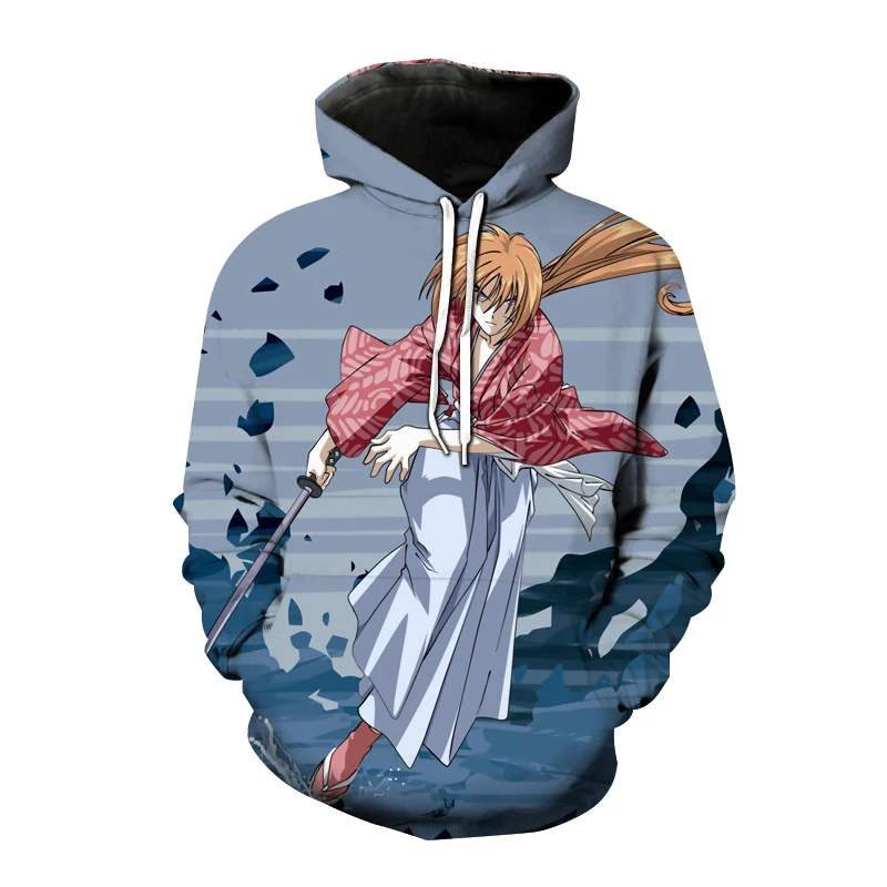 Rurouni Kenshin Anime Hoodies Japonski Samuraj 3D Tiskanja Moški Ženske Fashion Majica Prevelik pulover s kapuco Harajuku Ulične Unisex