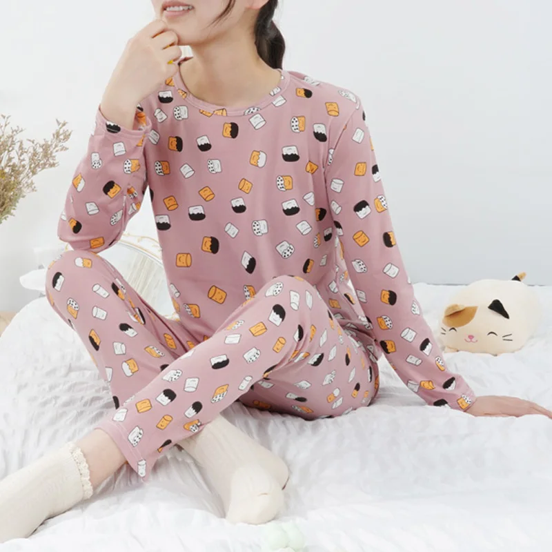 Pomlad / Poletje Novo Sleepwear Bombaža Dolgo sleeved Hlače Ženske Pižame bo Ustrezala Preprost Stil Žensk Dolgo Pižami