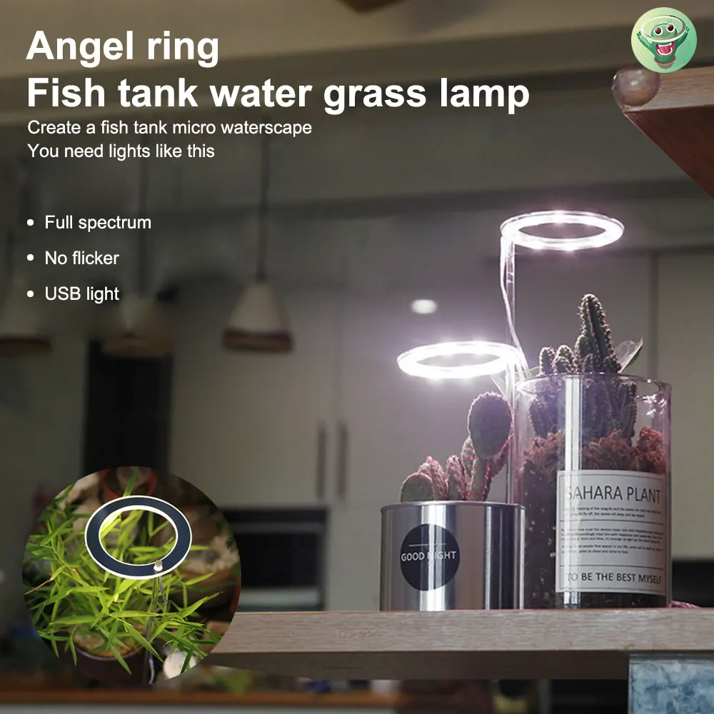 Akvarijske Luči LED Nepremočljiva Fish Tank Svetlobe Podvodni Lučka Akvarijih Dekor 1/2/3 Glavo USB Angel Obroč Lučka Rastlin Lučka
