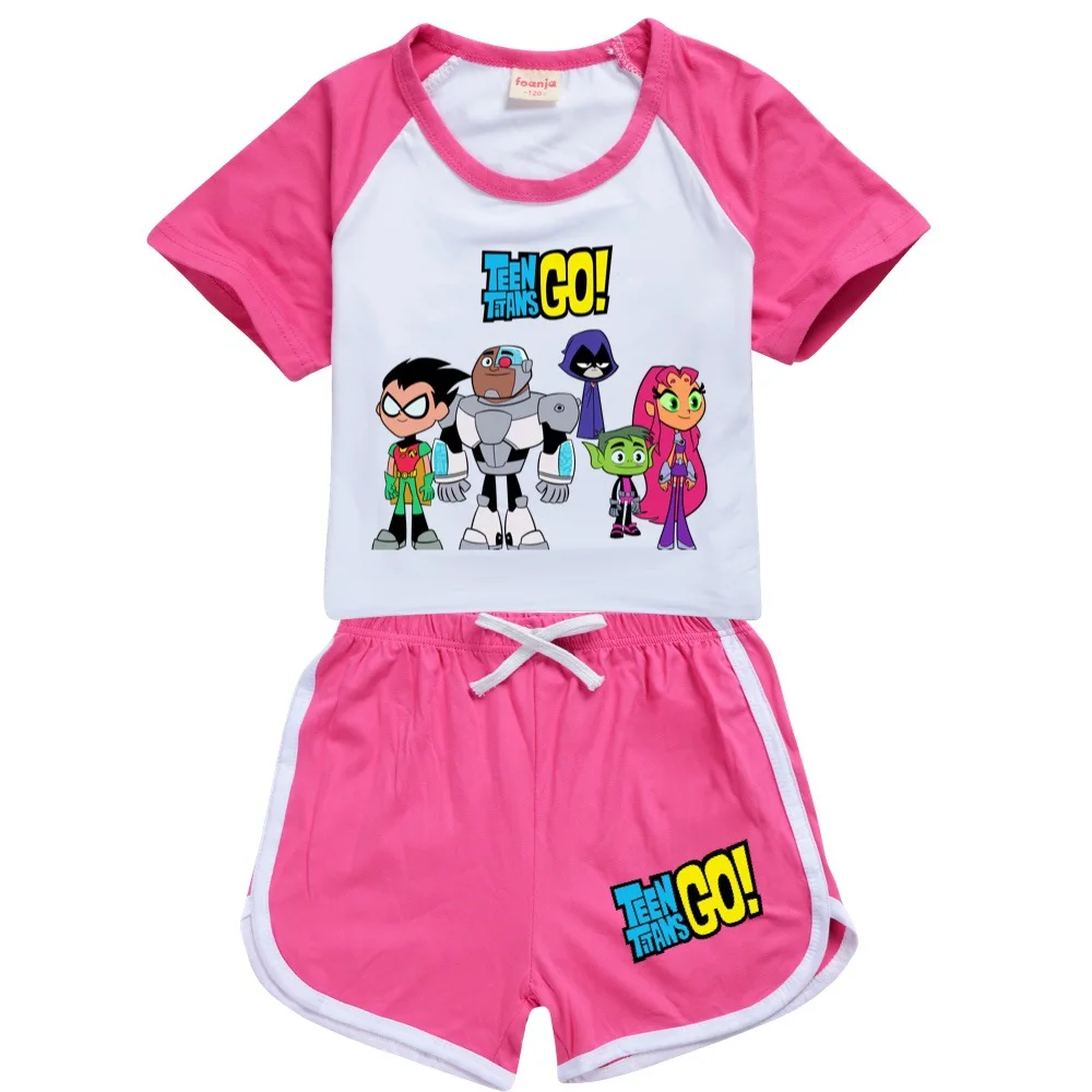 Nova Dekleta Fantje Poletnih Oblačil Nastavite Teen Titans GREDO Otroci Športni Tshirt+Hlače 2-delni set Otroška Oblačila, Udobno obleke Pižame