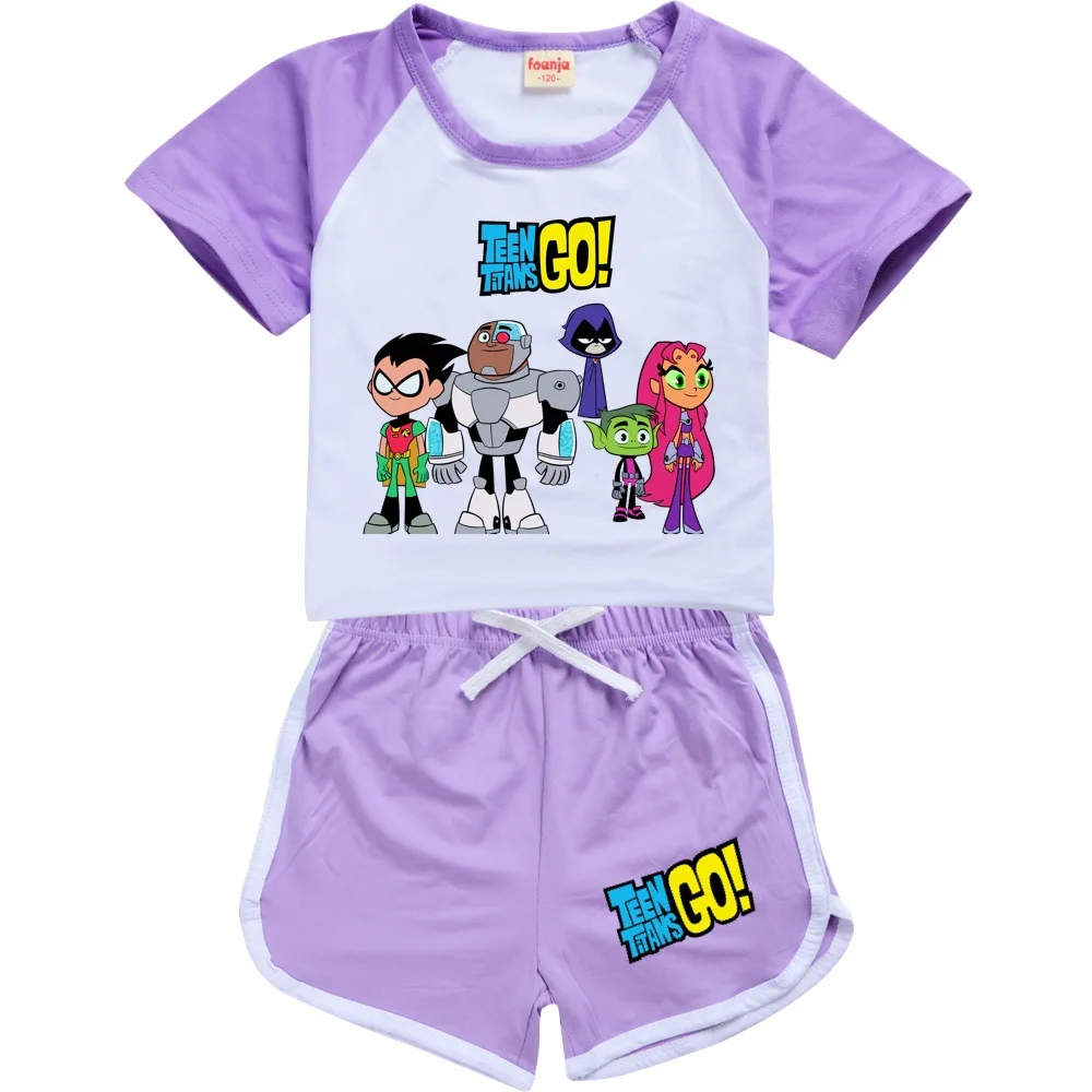 Nova Dekleta Fantje Poletnih Oblačil Nastavite Teen Titans GREDO Otroci Športni Tshirt+Hlače 2-delni set Otroška Oblačila, Udobno obleke Pižame