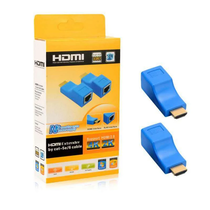 1 Par 4K HDMI Podaljšek Mini priključek RJ45 Vrata do 30 m; HDMI Podaljšek CAT 5e / 6 STP LAN Ethernet Kabel Pretvornik za HDTV HDPC