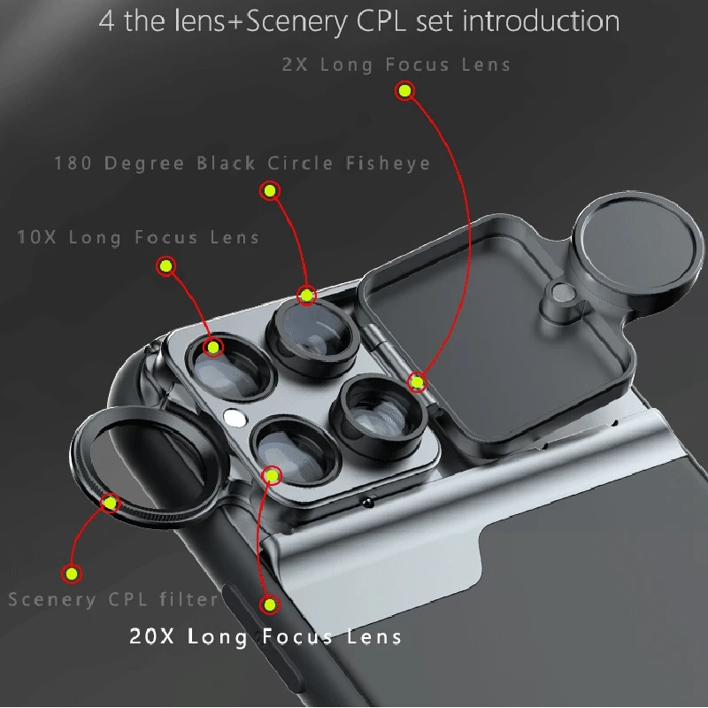Multi Telefon Objektiv Kamere za iPhone 12 s Telefona Primeru 10X 20X Makro 180° Fisheye Objektiv Filter CPL 2X Telefoto Objektiv