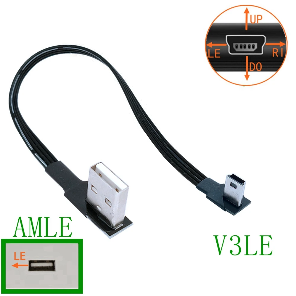 Mini USB Tip B 5pin Male GOR Dol Levo Desno pod Kotom 90 Stopnjo, do USB 2.0 Moški Podatkovni Kabel