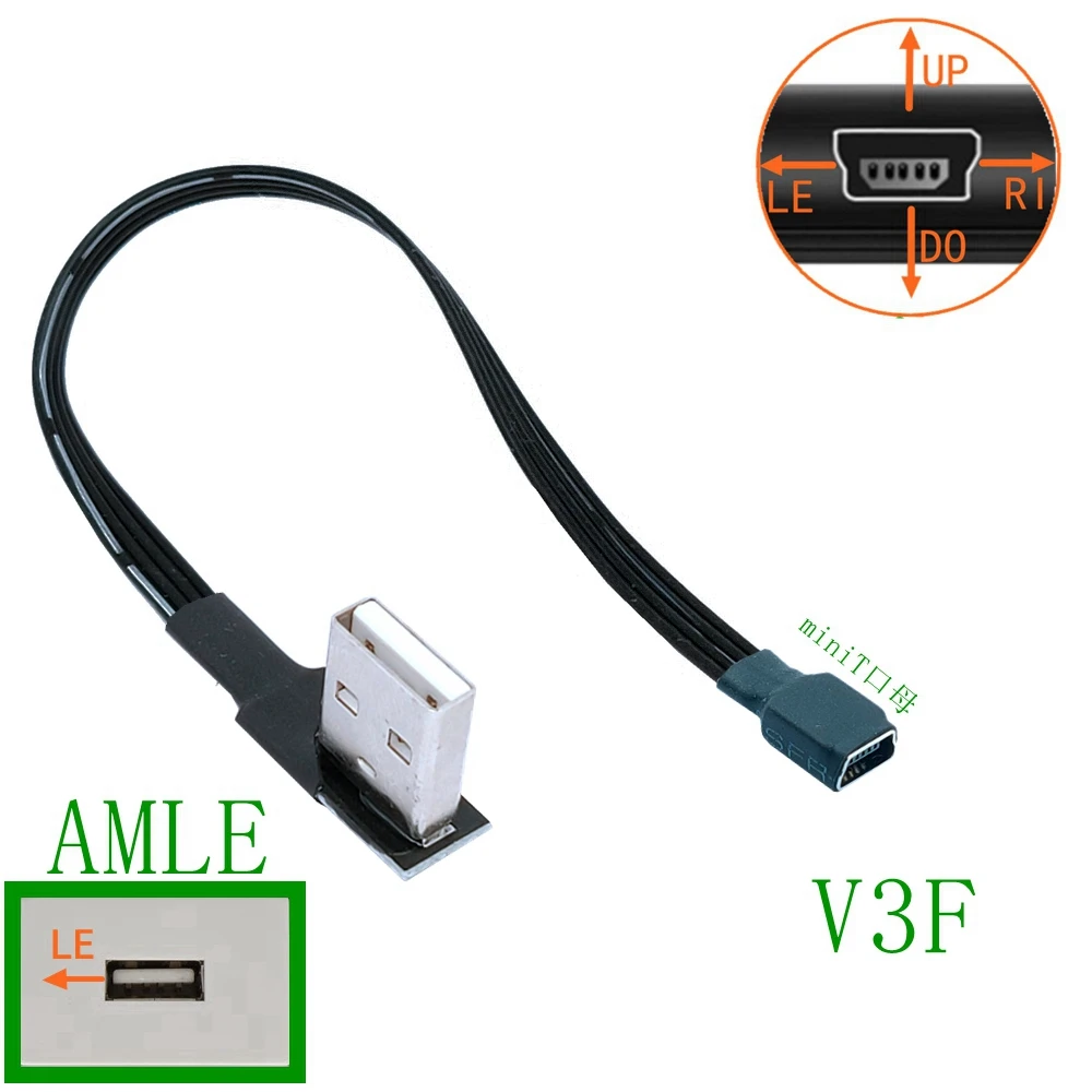 Mini USB Tip B 5pin Male GOR Dol Levo Desno pod Kotom 90 Stopnjo, do USB 2.0 Moški Podatkovni Kabel