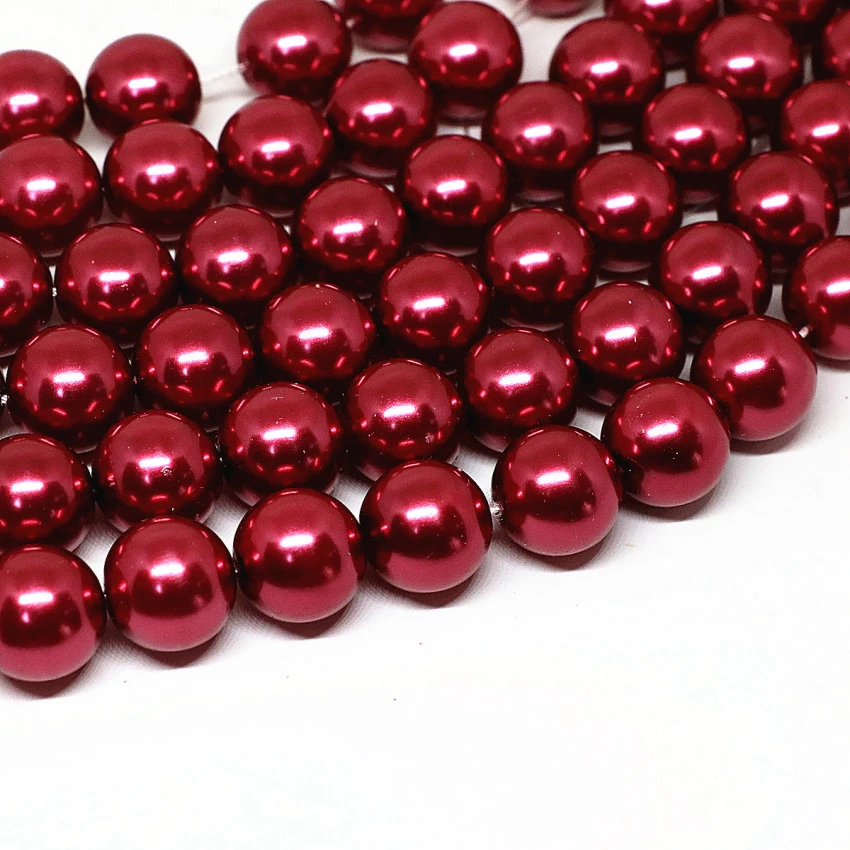 Nov prihod nove modne temno rdeče imitacije pearl lupini krog svoboden biseri 4-14 mm čare ženske, nakit, izdelava 15inch B1609