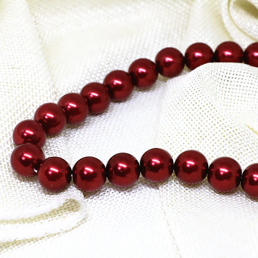 Nov prihod nove modne temno rdeče imitacije pearl lupini krog svoboden biseri 4-14 mm čare ženske, nakit, izdelava 15inch B1609