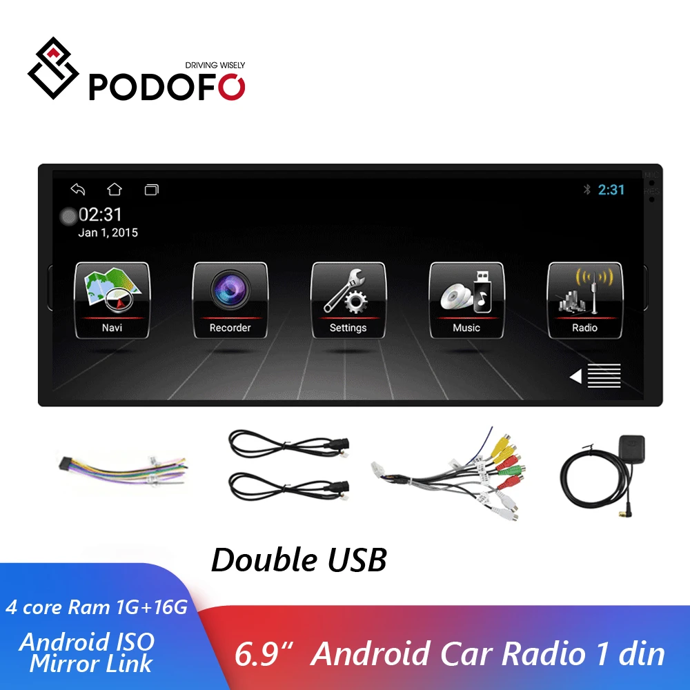 Podofo Android 1 Din Avto Stereo Multimedijske Video Predvajalnik Za 6,9 Palčni Zaslon na Dotik Univerzalna GPS, WiFi, Bluetooth Autoradio za VW KIA