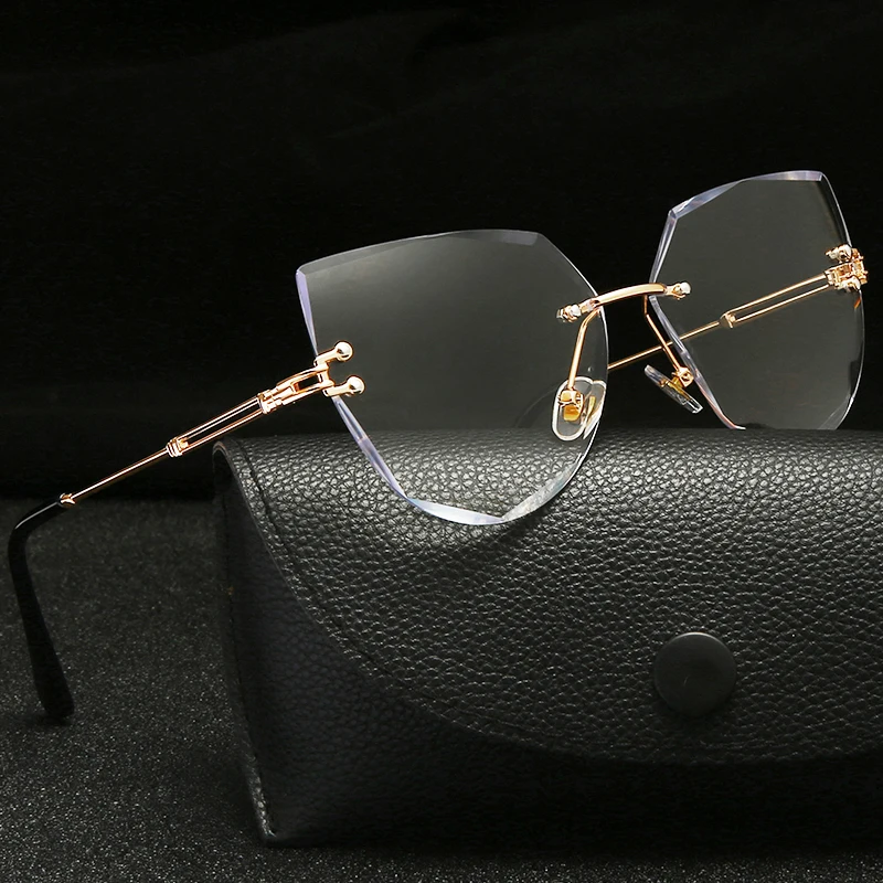 Les Rimless Kvadratnih sončna Očala Ženske, Moške blagovne Znamke Design Zrcalni Objektiv, sončna Očala Ženski Bamboo Buljiti UV400