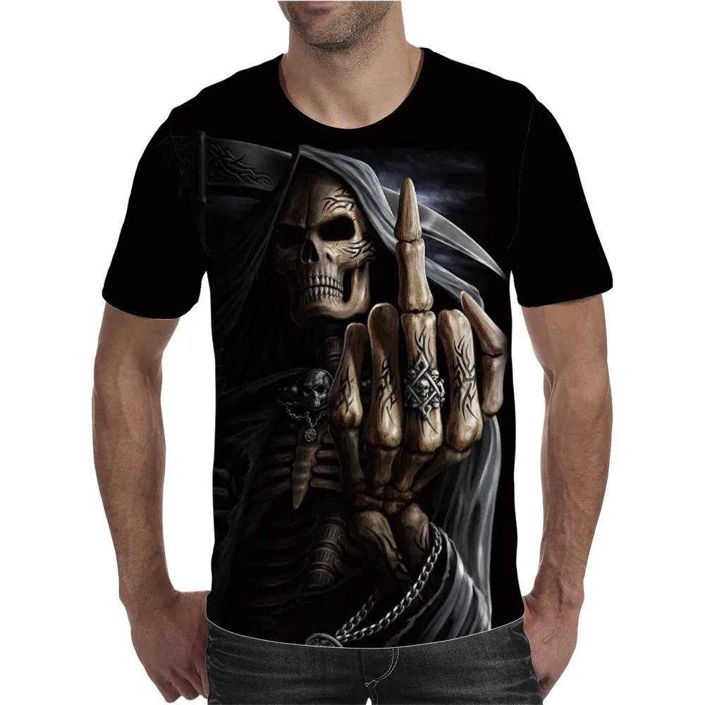 Evropa in Amerika 3D digitalni tisk hudega duha lobanje majica s kratkimi rokavi moški casual punk dihanje posadke vratu T-shirt kratek rokav