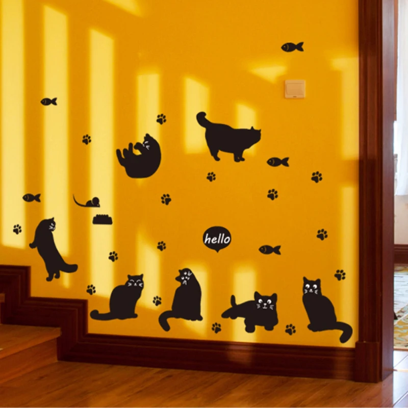 Risanka Lep Črna mačka silueta Stenske Nalepke Doma Dekor otroci soba, Stopnišče, hodnik, Dekoracijo Zidana kombinacija nalepke