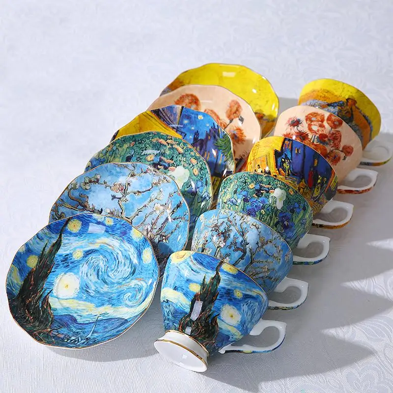 Novi Van Gogh Umetnosti Slikarstva Kave Skodelice Zvezdnato Noč Sončnice Sejalcu Lilij Saint-Remy Kava Čaj Skodelice