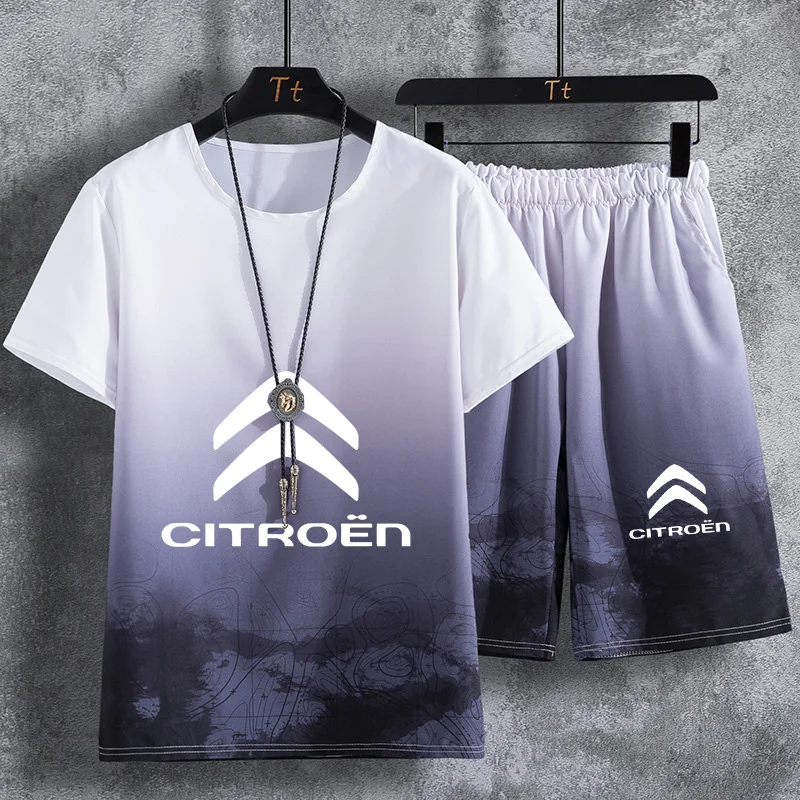 Moda za Moške obleke, Citroen Avto Logotip, ki je Natisnjena Poletje visoko kakovostnega bombaža priložnostne trend Moške kratke rokav+hlače 2-delni set