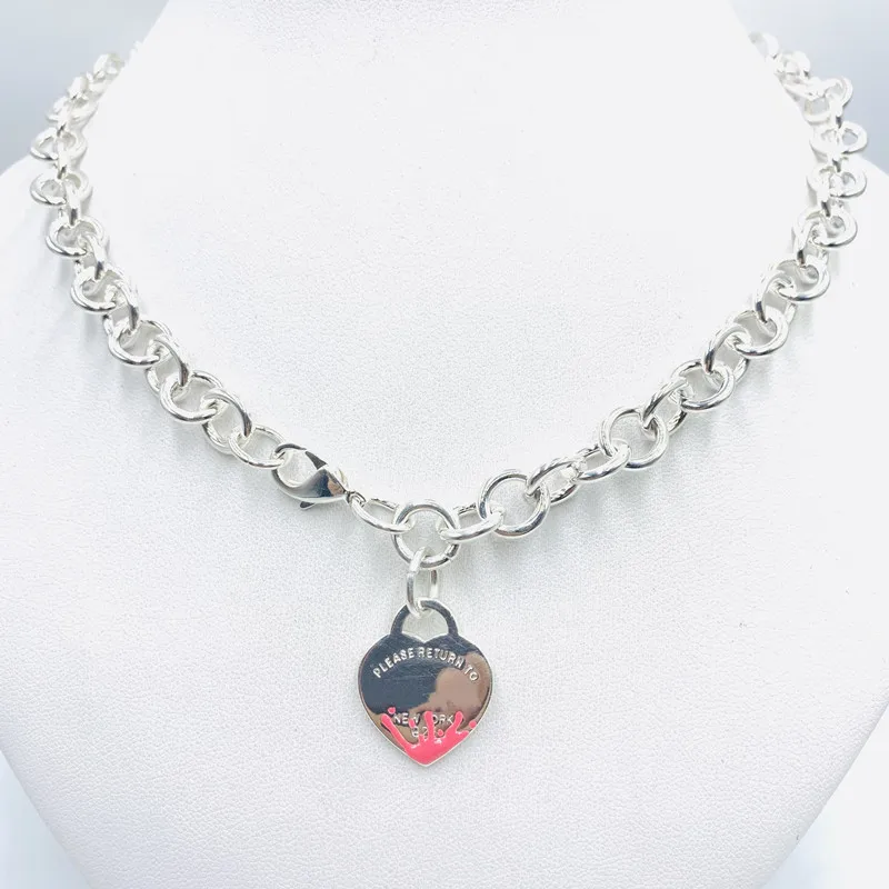 Novo 1:1 925 sterling srebro klasičnih luksuznih modnih emajl splash srce blagovno znamko dame ogrlica počitnice darilo