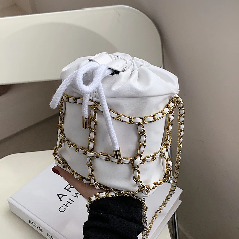 Vrvico Vedro vreča Crossbody vrečko 2021 Poletje Novo Kakovost PU Usnja Ženske Oblikovalec Torbici Verige Ramenski Messenger Bag