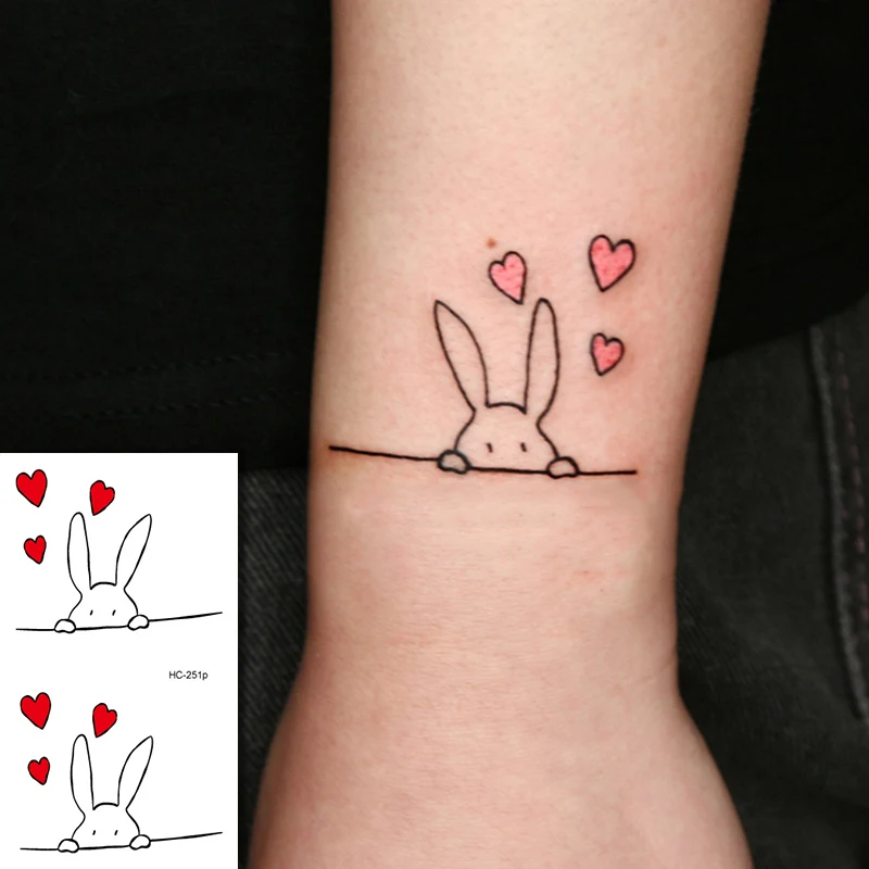 Nepremočljiva Začasni Tattoo Črne Črte Moda Minimalističen Srčkan Zajec Srce Poletje Lepo Gleženj Roko Telo Ponaredek Tetovaže Na Debelo