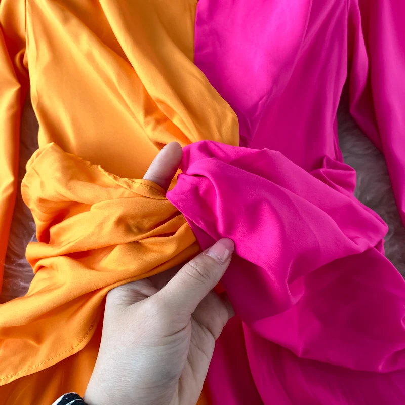 2021 Novo Pomlad Elegantna Barva Blok Mozaik Plaži Ženska Moda Luč Rokav Proti-Vrat Krat Prečka Počitnice Midi Obleke Ženske