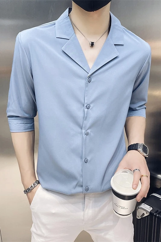 2021 Moda Majice Moške Kratke Rokav Slim Fit Priložnostne Srajco Korejski River Ulične Majica Socialna Stranka, Nočni Klub Srajca Homme