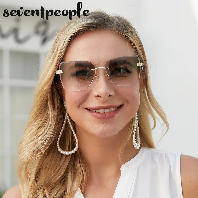 Rimless Kvadratnih Diamond Sončna Očala Ženske 2021 Luksuzne Blagovne Znamke, Modni Oblikovalec Brez Okvirjev Nosorogovo Sončna Očala Za Žensko Vroče Prodaje