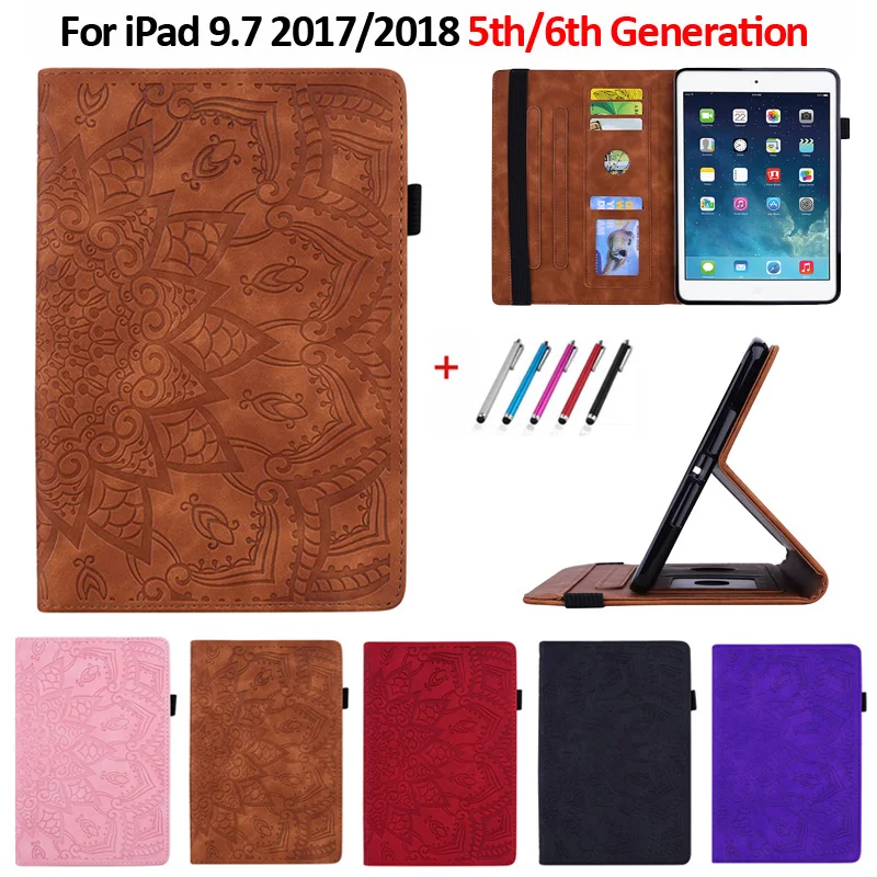 Za iPad Primeru, 6. Generacija 3D Reliefni Usnjene Denarnice Kritje Tablet Funda Za iPad z 9.7 Primeru 2017 2018 + Darilo