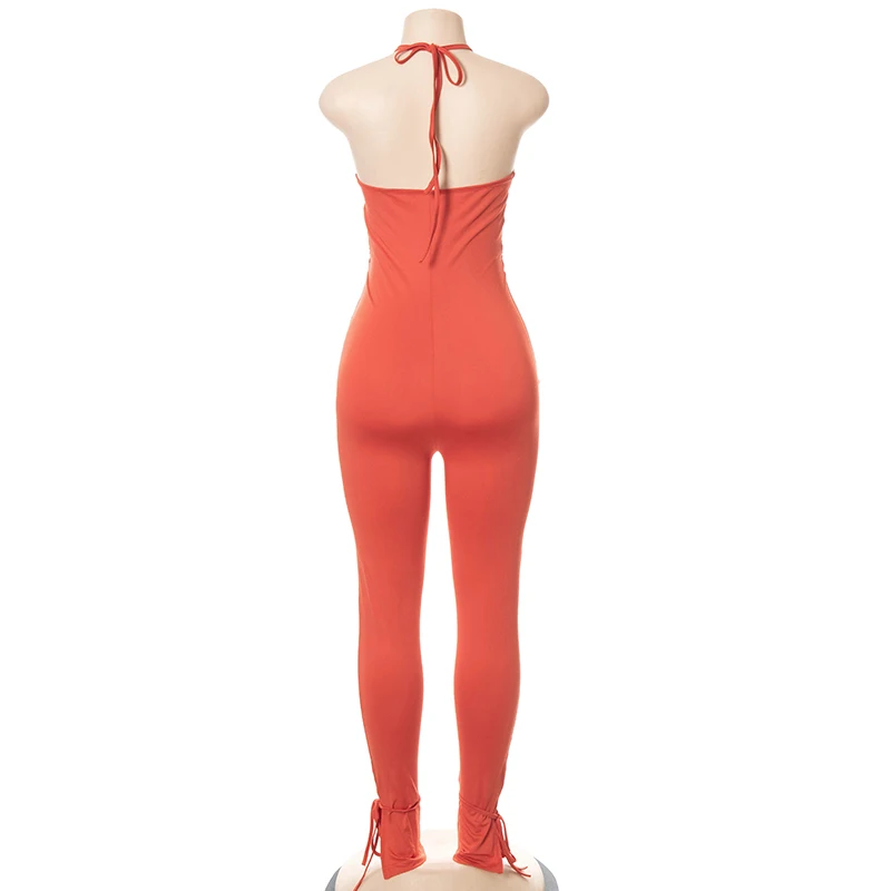 Ženske Povodcem izrežemo Backless Jumpsuits Seksi Ruched Sleevess igralne obleke 2021 Poletje Bodycon Y2K Enem Kosu Playsuits
